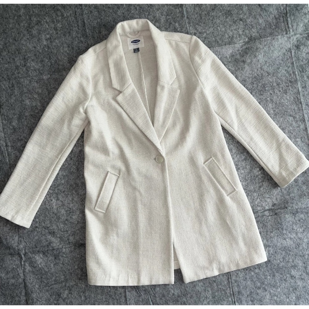 Off White Textured Blazer Jacket Lightweight Coat